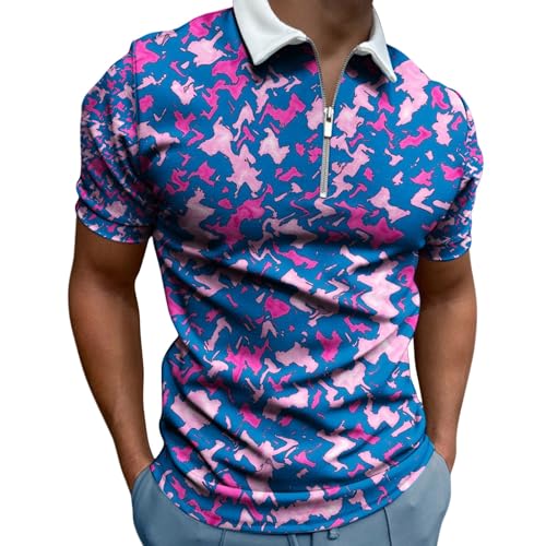 Polo à manches courtes et col zippé pour homme d'été style camouflage décontracté