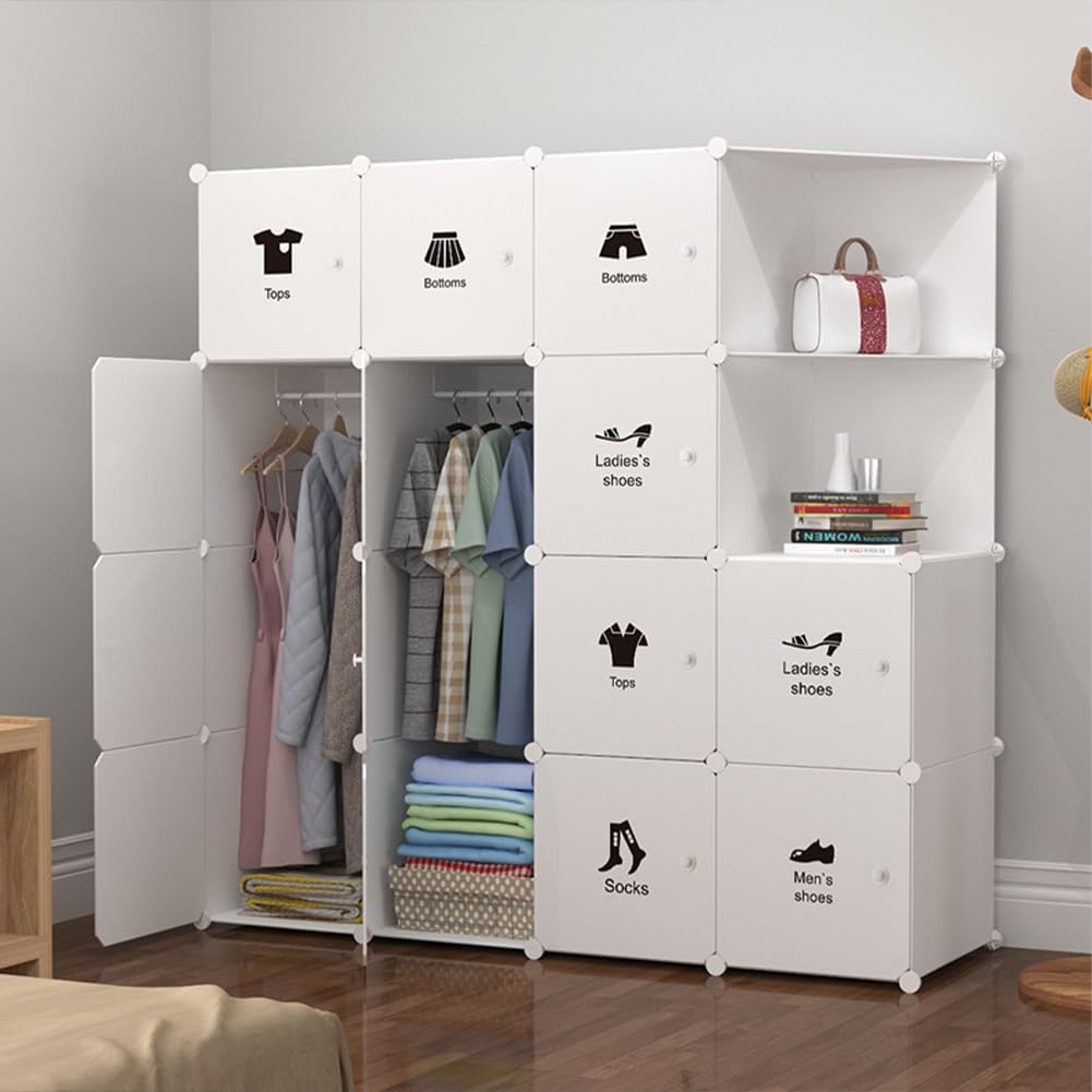 GarveeHome Armadio modulare salvaspazio per abiti – Struttura stabile in plastica – Con ante apribili – 8 cubi, 1 angolo appendiabiti, 75x47x111cm, colore: 8 porte 1 hang corner cabinet