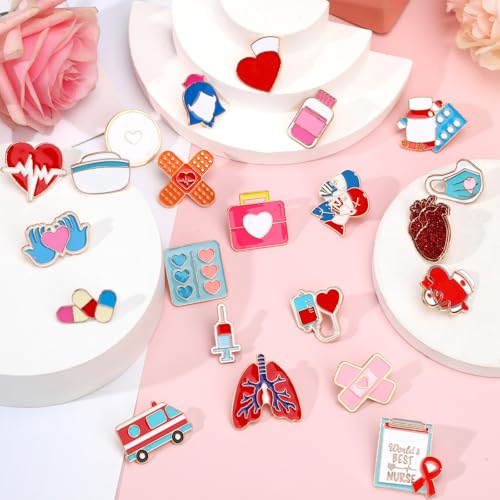 Image of SANNIX 60Pcs Nurse Pins, Medical Enamel Lapel Pins Cartoon Heart Stethoscope Pill Ambulance Brooch Pin Nurse Doctor Backpacks Pin Badge Nurse Day Gifts for Clothes Bags Hats Accessories, 30 Styles