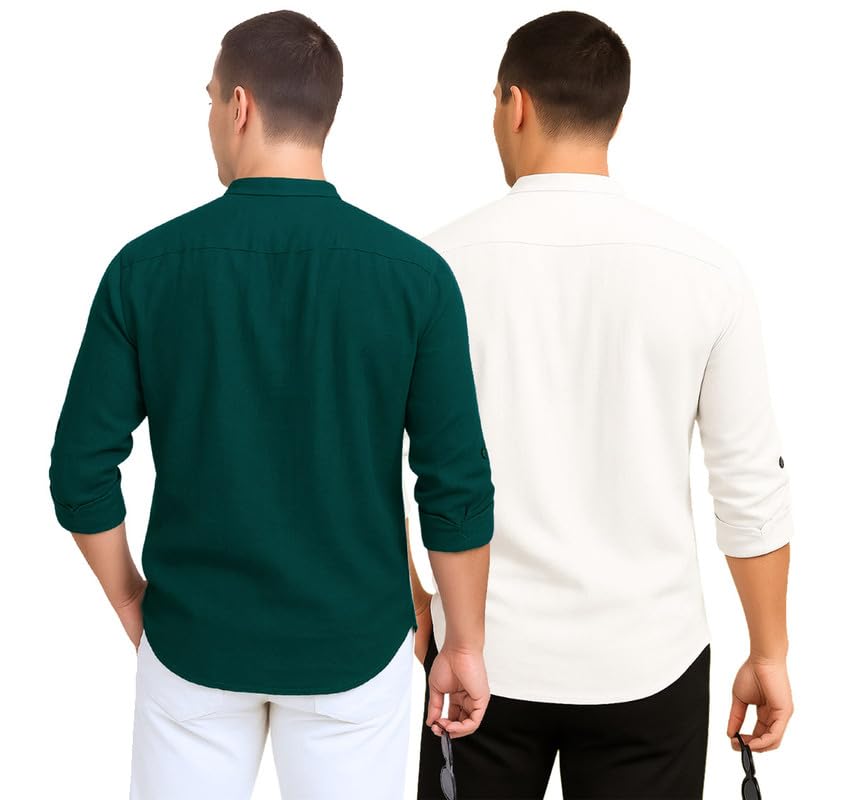 Image of DEELMO Combo of Men's Cotton Blend Solid Regular Fit Full Sleeve Short Kurta | Men's Trendy Short Kurta Pack of 2