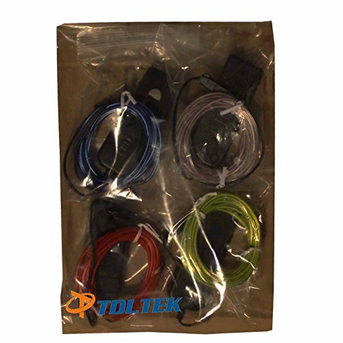 Tdltek 6 Pack Neon Glowing Strobing Electroluminescent Wire/El Wire(Blue, Green, Red, Pink, Purple, White) + 3 Modes Battery Controllers #TOP7