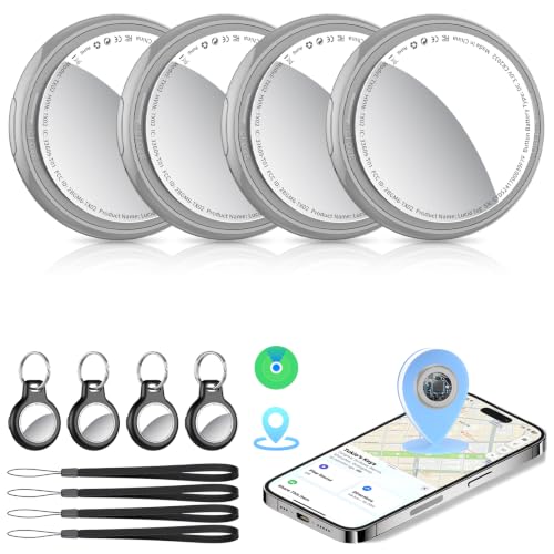 Tukio Air Tags Traceur Lot de 4 (iOS Uniquement) avec l’app Localiser Apple | [Certifié MFi] Localisateurs D’Objets Bluetooth pour Valises/Portefeuilles/Clés/Sacs/Bagages, Batterie Remplaçable, 100dB Bip