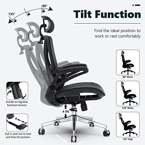 Memobarco Office Chair, Desk Chairs With Lumbar Back Support And Flip-Up Armrest, Ergonomic Computer Chair With Comfortable Mesh Seat For Home Office Task Work, Black #TOP3