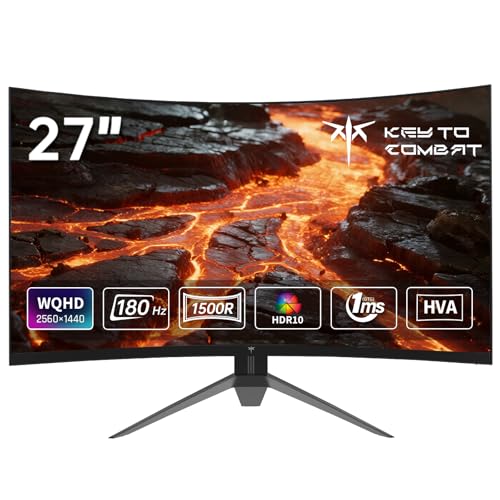 KEY TO COMBAT 27インチ 湾曲ゲーミングモニター WQHD (2560x1440) 180Hz 1ms 5000:1コントラスト比 132%sRGB VAパネル FreeSync & G-Sync対応 HDR10 PS5対応 1500Rカーブ HDMI2.0×2 DP1.4×2 チルト可能 簡単設置 三 KTC モニターH27S17