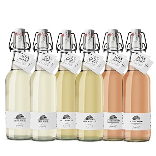 Brennerei Zur Alten Mühle - Alte Birne Himbeere und Marille Spirituose in der klassischen Bügelflasche - Spirituose fassgereift im Schwarzwald 6 x 0.5l
