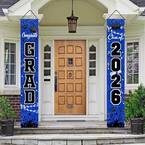 Graduation Decorations Class of 2026,Congrats Grad Porch Banner for Graduation Party Decorations,Backdrop Yard Signs Decor for Any Schools or Grades (Blue)