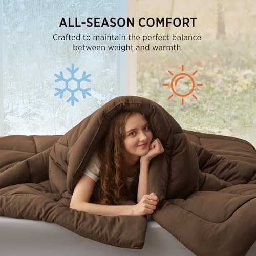 Image of Bedsure Comforter Duvet Insert - Quilted Comforters Full Size, All Season Duvet, GentleSoft Down Alternative Bedding, with 8 Tabs, Gifts for Women /Men, Brown, Full 86 x 82 Inches
