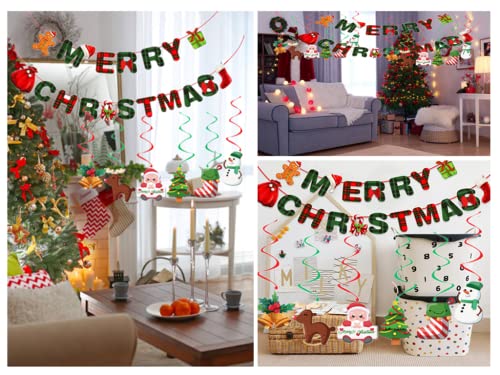 Kellegour Christmas Garland Banner,12 Hanging Swirls Christmas Tree,Christmas Bell,Christmas Stocking,Santa Claus,Reindeer Pattern,Snowman,Cartoon Decoration For Christmas,New Year,Parties,Mardi Gras #TOP4