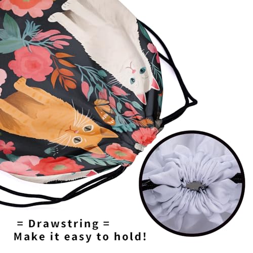 Image of Nerxy Floral Cats Gymnastics Grip Bag - Pet Drawstring Grip Pouch for Gymnasts, Flowers String Bag, Adjustable Gym Drawstring for Travel Sports