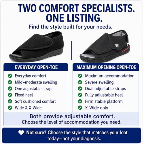Image of Diabetic Open Toe Slippers, Extra Wide Adjustable House Shoes