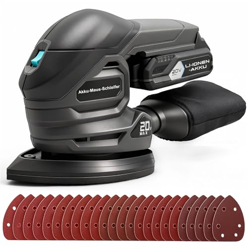 Ecobuild 20V Akku Deltaschleifer Multischleifer 12000 U/min Mini Schleifmaschine mit Staubfangbeutel 20 Schleifpapiere ergonomischem & 2 0Ah Akku mit Ladegerät Schwingschleifer für Holz & Wände