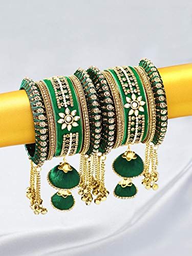 Image of Peora Velvet Silk Thread Kundan Studded Chuda Bangles Set Gift for Women