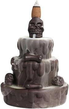 Creative Cake Skull Head Incense Burner,Purple Sand Waterfall Smoke Backflow Incense Stick Holder Aromatherapy Ornament Home Decor