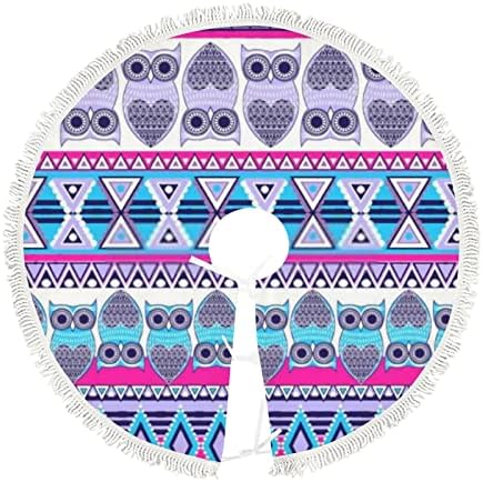 36 Inch Christmas Tree Skirt Ethnic Owls Geometric Tree Skirt Mat Decoration Holiday Party Farmhouse Xmas Tree Mat for Home Indoor Outdoor