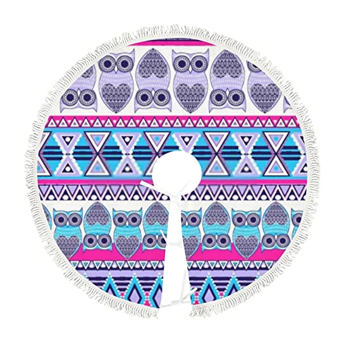 36 Inch Christmas Tree Skirt Ethnic Owls Geometric Tree Skirt Mat Decoration Holiday Party Farmhouse Xmas Tree Mat For Home Indoor Outdoor #TOP5