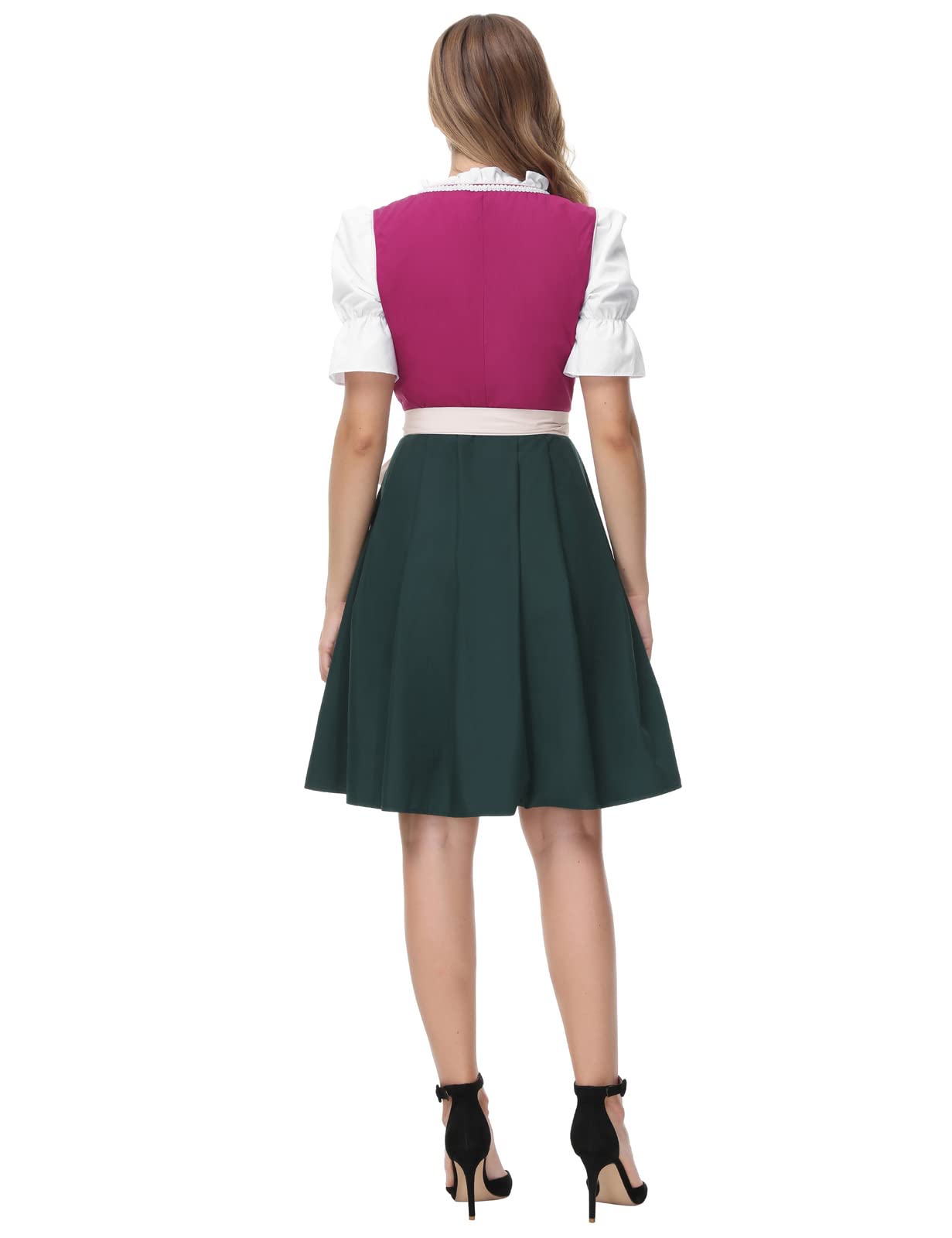 JASAMBAC Damska sukienka Dirndl 3-częściowy kostium na Oktoberfest Dirndl, na karnawał, Oktoberfest