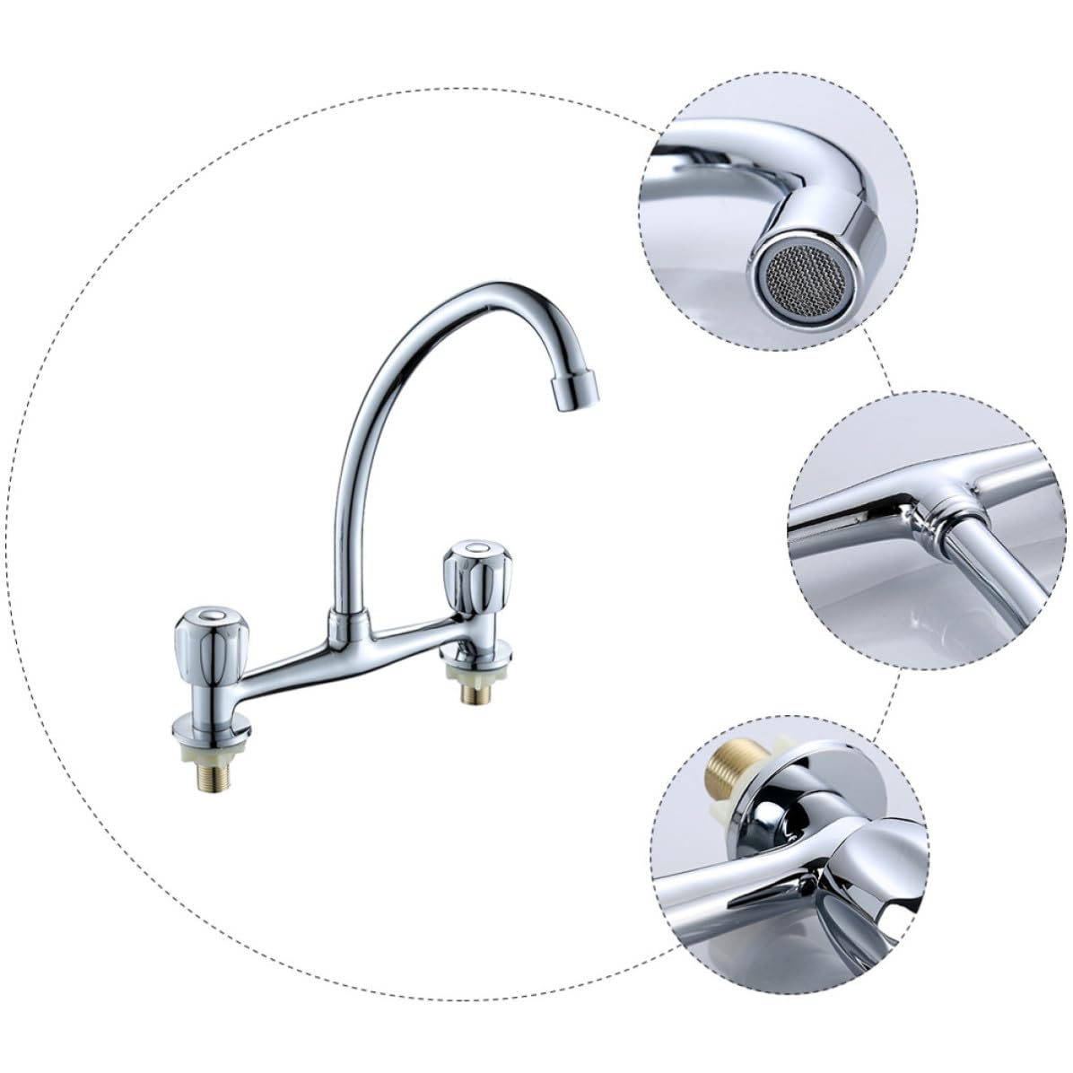 Robinet D'évier à Double Trou en Cuivre Double Poignée pour Eau Chaude et Froide, Réglage Indépendant, Cuisine et Salle de Bain