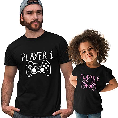 Vater Tochter Partnerlook Kleidung Set Player 1 Player 2 Lustige Erster Vatertag T-Shirt Cover