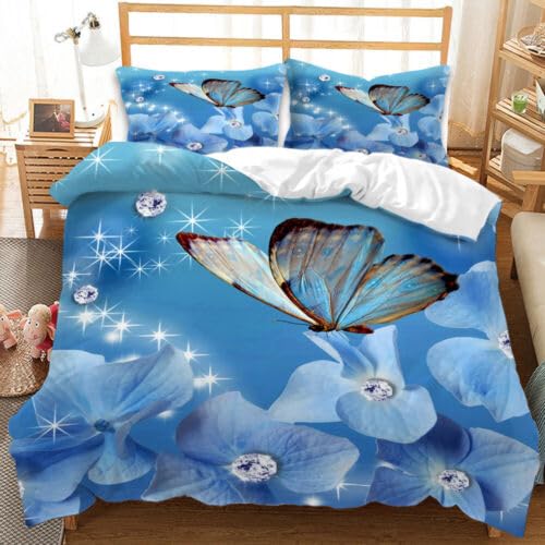 Fini les draps rêches : housse de couette papillon bleu 90x190 cm microfibre douce pour enfant