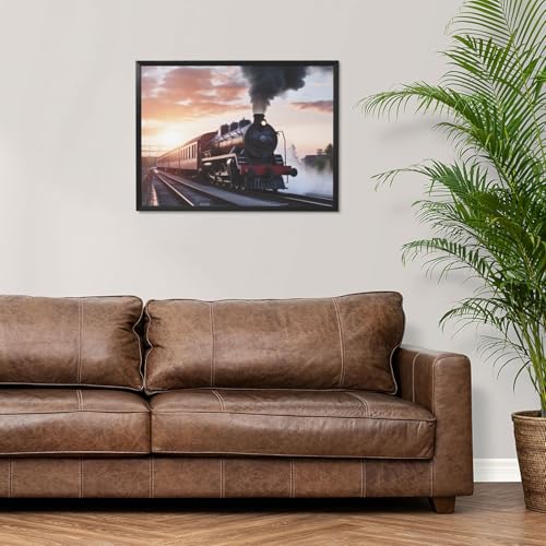 Peinture train à vapeur sur toile avec cadre pour décoration murale moderne