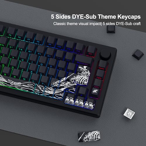 XVX Shine Through Keycaps - Double Shot PBT Keycaps 60 65 75 100 Percent, Side Print Key caps Custom 131 Keys Set, Dye Sub Wave of Kanagawa Key caps for Mechanical Keyboards - Thumbnail 5