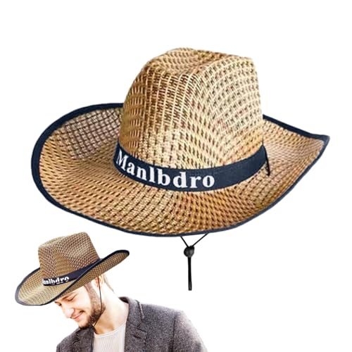 Samuliy Cappello di Paglia a Tesa Larga da Uomo, Cappello da Cowboy con Protezione UV, Blu, Estate