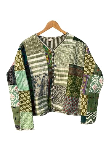 Indian Patchwork Cotton Jacket | Reversible Coat | Winter Quilted Cotton Jacket for Women2