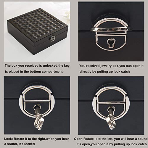 Goldwheat Women Jewelry Box Girls Travel Jewelry Case Organizer Pu Leather Storage With Lock & Large Mirror And Trays(Black) #TOP6