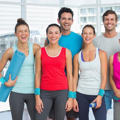 Image of Bememo 12 Pack Wristbands Sweatband for Women Men, Neon Colored Sport Wrist Bands, Tennis Football Basketball Sweatbands, Moisture Wicking Arm Bands for Working Out