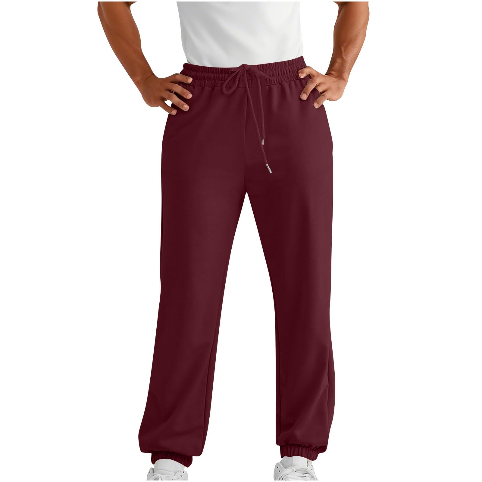 Mens Comfy Sweatpants Elastic High Waisted Joggers Running Workout Outdoor Hiking Lounge Loose Fit Cuffed Pants