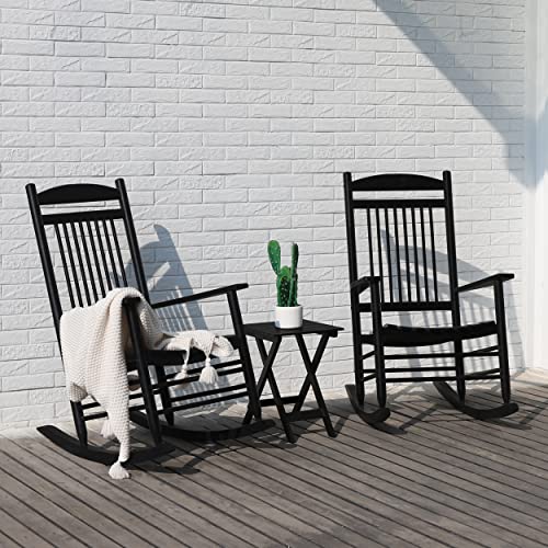 VEIKOU Set of 3 Outdoor Rocking Chair with Side Table,275Lbs Weight Capacity,Wooden Rocking Chair for Porch, Backyard, Indoor, Black - Thumbnail 2
