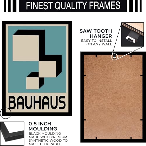 Image of BLINKART Vintage Bauhaus Retro Geometric Aesthetic Poster Gallery | Colorful Wrap Framed For Home Office Studio Living Room Modern Art Studio Decoration Abstract Shapes | (d152) | 13x10 Inch
