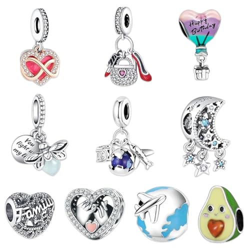 MLPKOI 10 Pièces Pendentif Charms, Bijoux Femme, Charme, Compatible pour Européen Bracelets et Colliers, Meilleur Cadeau Pour Femmes Filles