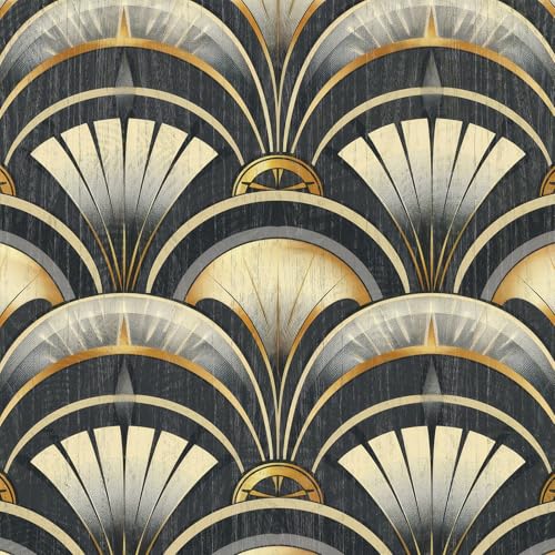 ANLIKY-Pro Elegante papel pintado con patrón lineal dorado, extraíble, lujoso diseño art déco, 44X300CM para muebles y armarios de pared.