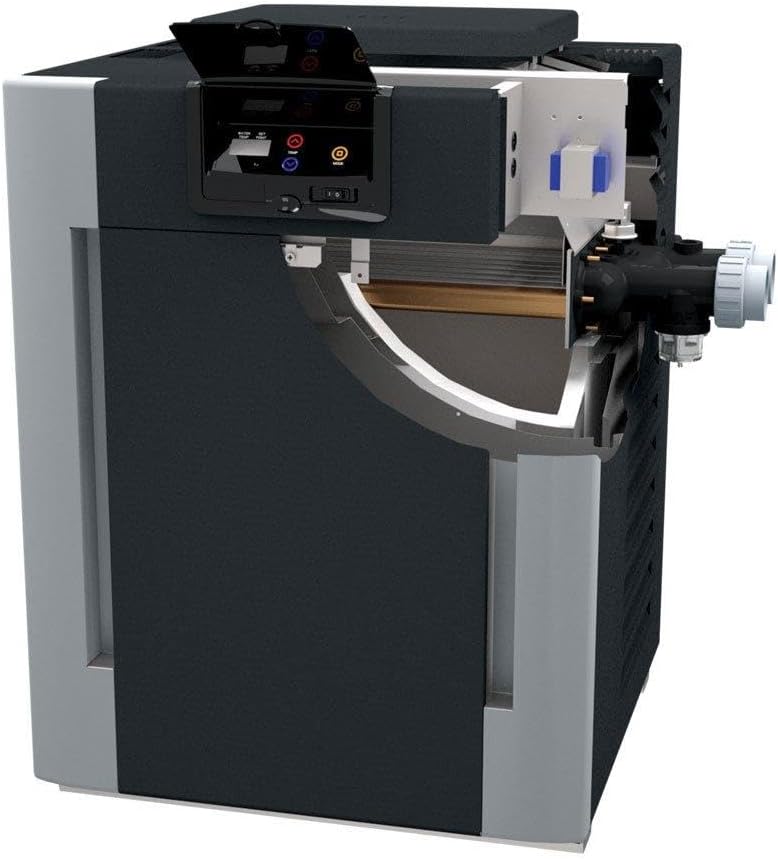 Internal view of Raypak pool heater showing components