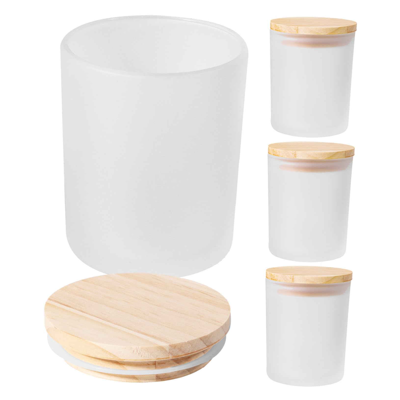 DOITOOL 4 Stück Kerzengläser mit Deckel aus Glas und Holz Zylindrisch Mattiert 400ml Elegante Kerzenhalter für Stabile Duftkerzen im Wohnzimmer