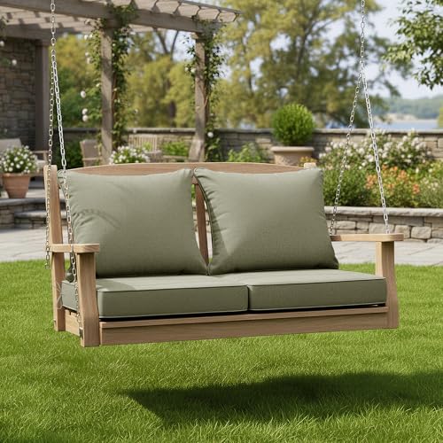 Image of Summsun Water Resistant Outdoor Chair Cushions, Faux Linen Backrest and Deep Seat Cushion Set with Ties, Removable Cover, Non-Slip Bottom for Patio Furniture, 24 x 24 Inch, Mocca Green, Set of 2