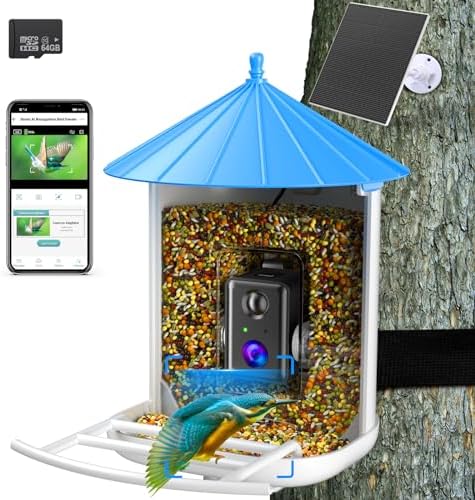 Smart Bird Feeder with Camera, Free AI Forever to Identify 11000+ Bird Species, Auto Capture & Send Instant Message, Solar Powered, Ideal External Panel