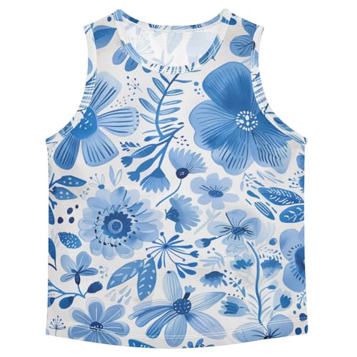 susiyo Summer Blue Flowers Pattern Boys Sleeveless Tank Top Girls Athletic T Shirt