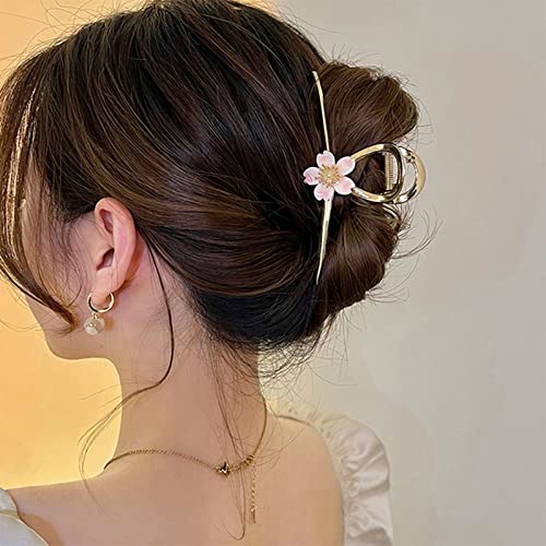 Milue Grampos de cabelo grandes de liga com flores de pêssego, presilhas de cabelo brilhantes para m