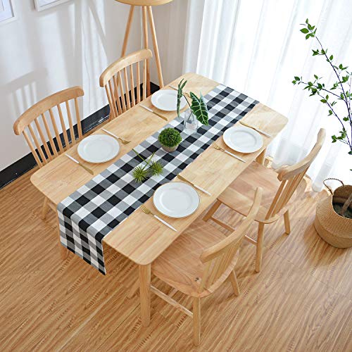 Natus Weaver 100% Cotton 2 Piece Fabric In 1, Black & White Buffalo Check Farmhouse Decorative Table Runner For Family Dinners Or Gatherings, Indoor Or Outdoor Parties, Everyday Use (12 X 120) #TOP6