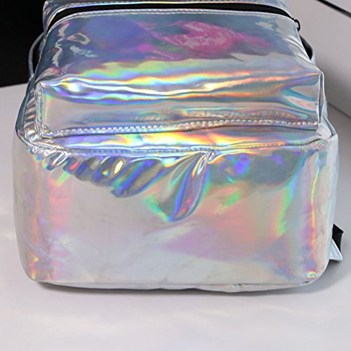 Ebtoys Girls School Bag School Backpack Holographic Laser Pu Leather School Bookbag Travel Casual Daypack (Sliver) #TOP3