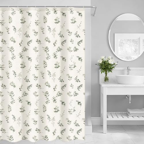 Boao Floral Shower Curtain, Linen Blend Farmhouse Cottagecore Boho Bathroom Curtain, Rustic Wildflower Summer Water Resistant Heavy Duty with Hooks, 72" W x 72" L(Sage Green Floral) by Boao - Used condition - US$20.84