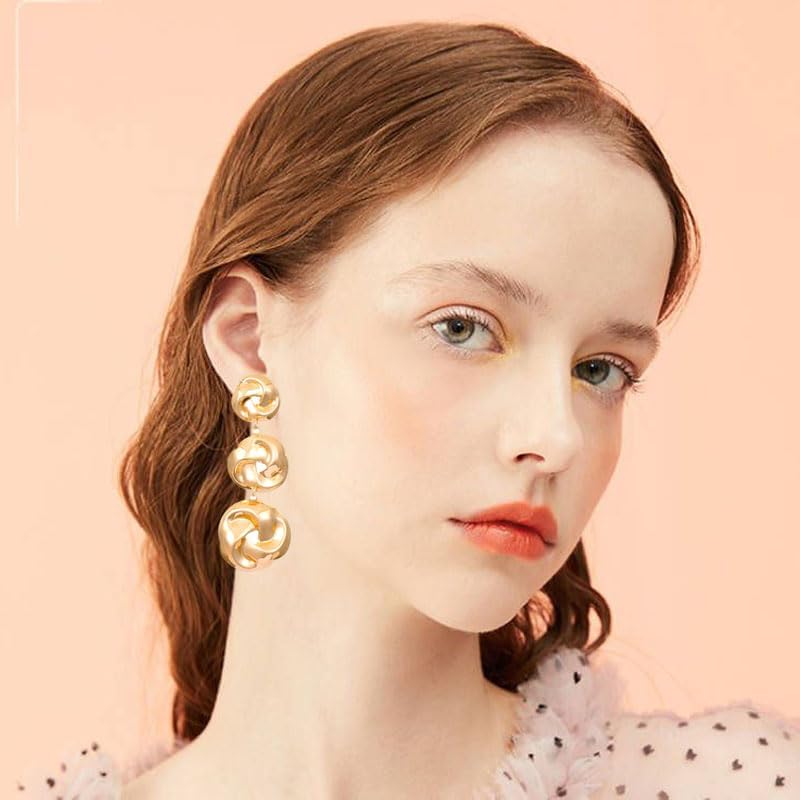 Long Knot Stud Earrings for Women Gold Geometric Statement Earrings Chunky Gold Silver Knot Hoop Earrings Statement Stud Earrings Minimalist Jewelry Gift - Image 4