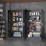 Greenvelly Metal Garage Storage Cabinet, 72” Locking Black Tool Steel Cabinet with Doors and 4 Shelves, Tall Metal Cabinets with Garage Storage Systems for Home Office, Kitchen/Pantry - Image 2
