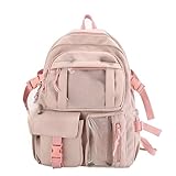 Mochila Feminina Escolar Impermeável Grande Capacidade Estilo Coreano para Faculdade Passeio com Chaveiro(Rosa)