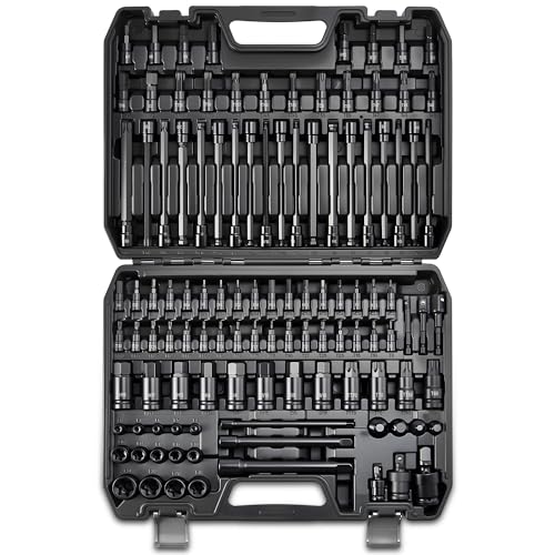 Image of 112PC Master Torx & Hex Bit Socket Set,1 /4 inch 3 /8 inch 1 /2 inch Drive, S2 Steel, Impact AD Adapters, U-Joints, Extension Bars, Long Torx & Ball End Hex, SAE & Metric, Black Phosphate