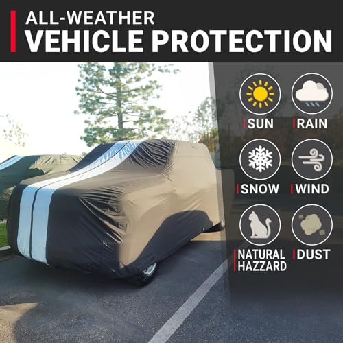 Image of iCarCover Premium Truck Cover for 1973-1986 Ford F-250, F-350 Crew Cab, 6.5 ft. Short Bed Heavy Duty Waterproof All Weather Automobiles Full Exterior Snow Rain Protection Covers (Stripe - Black /Gray)