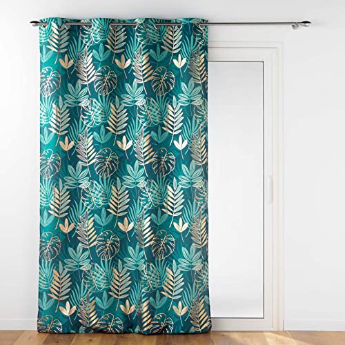 RIDEAU A OEILLETS 140 x 260 CM POLYESTER IMPRIME METALLISE ORNELLA EMERAUDE