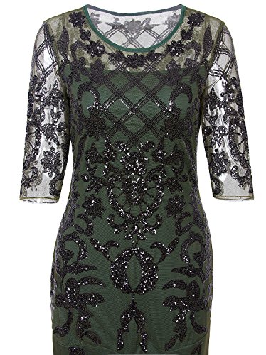 Vijiv Vintage 1920s Long Wedding Prom Dresses 2/3 Sleeve Sequin Party Evening Gown,Green,Small - Thumbnail 6